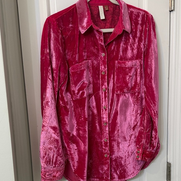 Pilcro Tops - Pilcro Velvet Shirt in Bright Pink